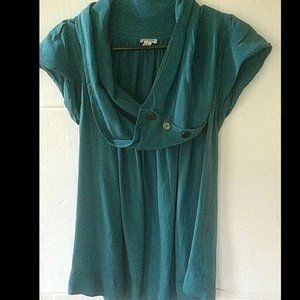 Odille Anthropologie Teal Silk Cowl Neck Blouse~14